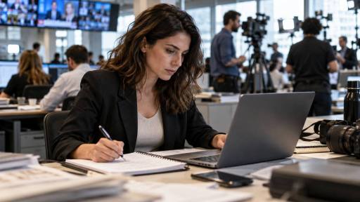 periodista tomando nota de un computador ,IA